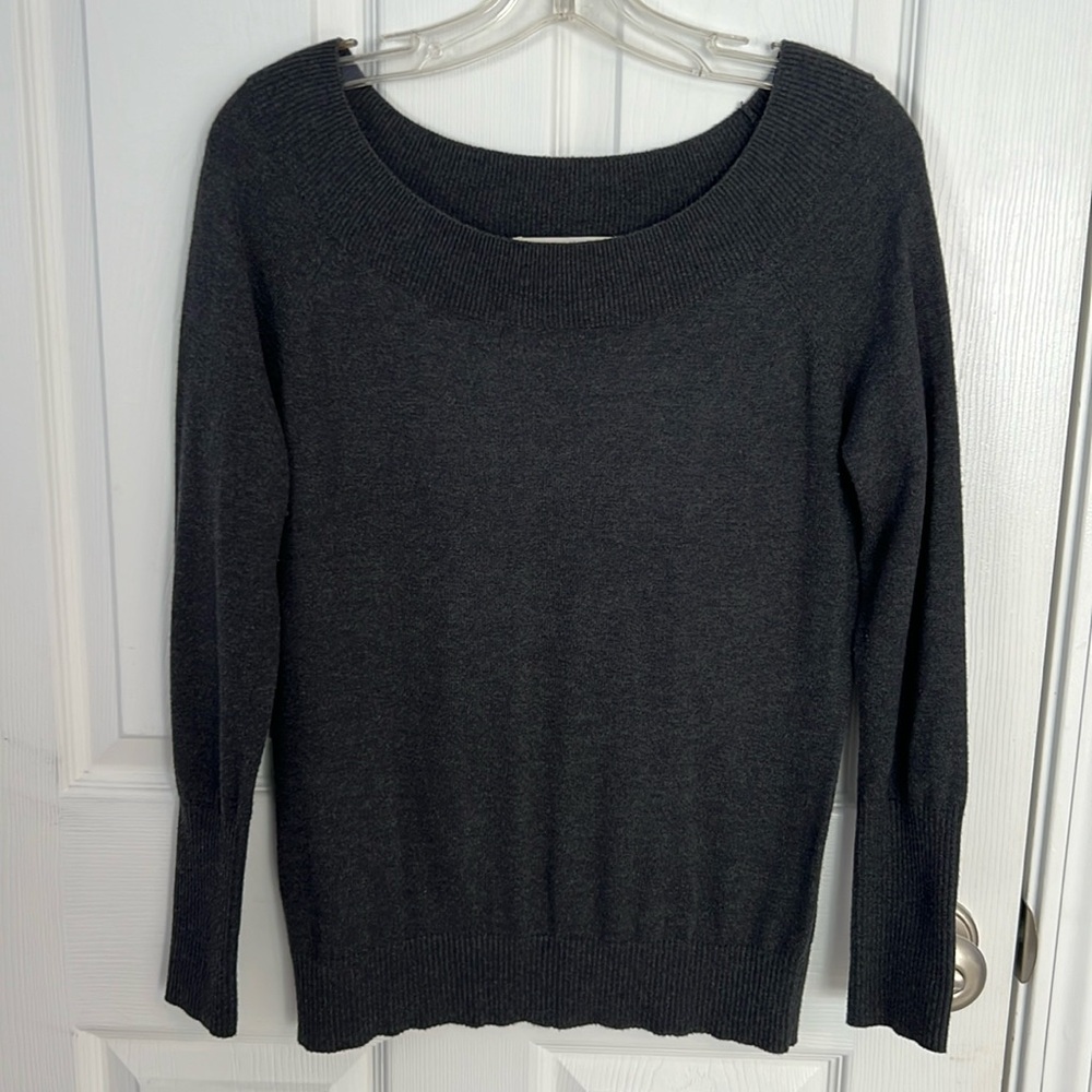 Loft Gray wide neck long sleeve lightweight sweater, Size Medium